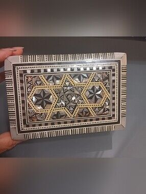 Antique Geometric Mother Of Pearl Jewelry Box